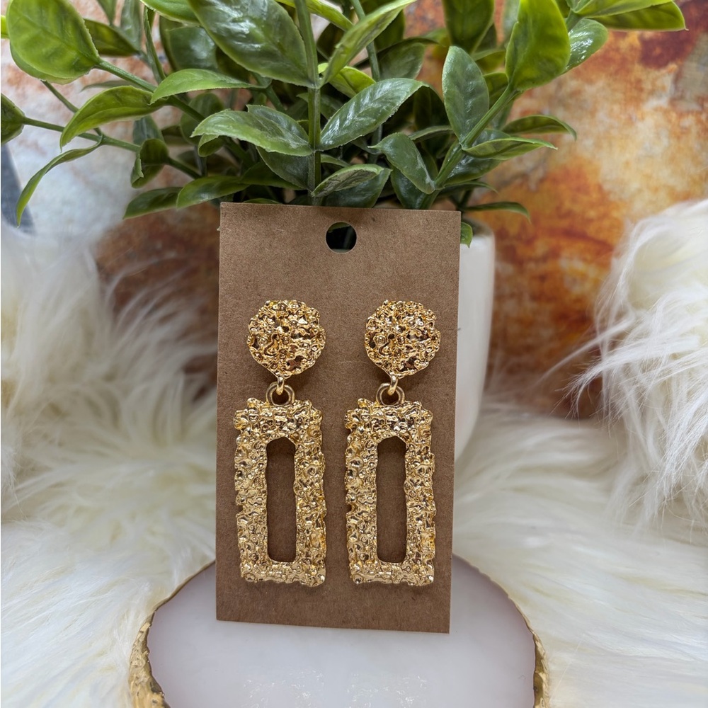 Gold Tone Textured Dangle Earrings